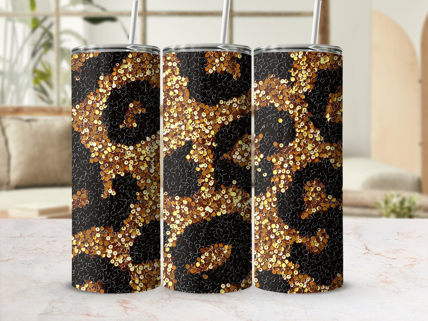 Sparkling Leopard Print Tumbler with Straw 20oz Tumbler
