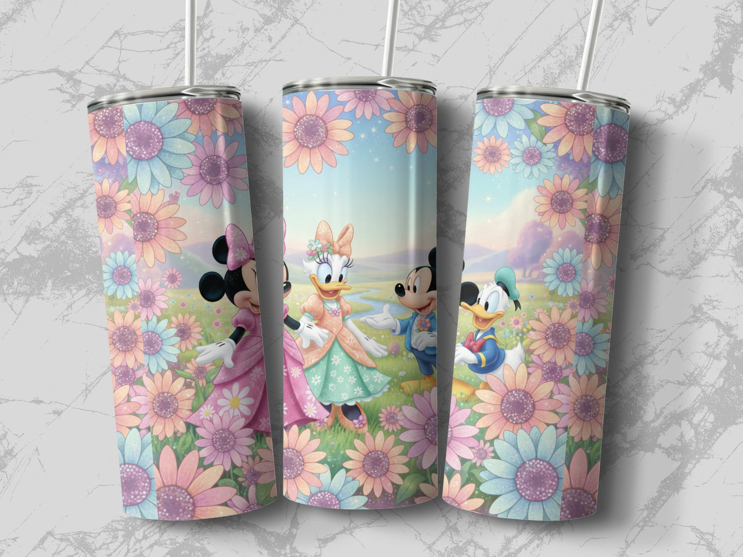 Vibrant Disney Character Tumbler with Floral Pattern