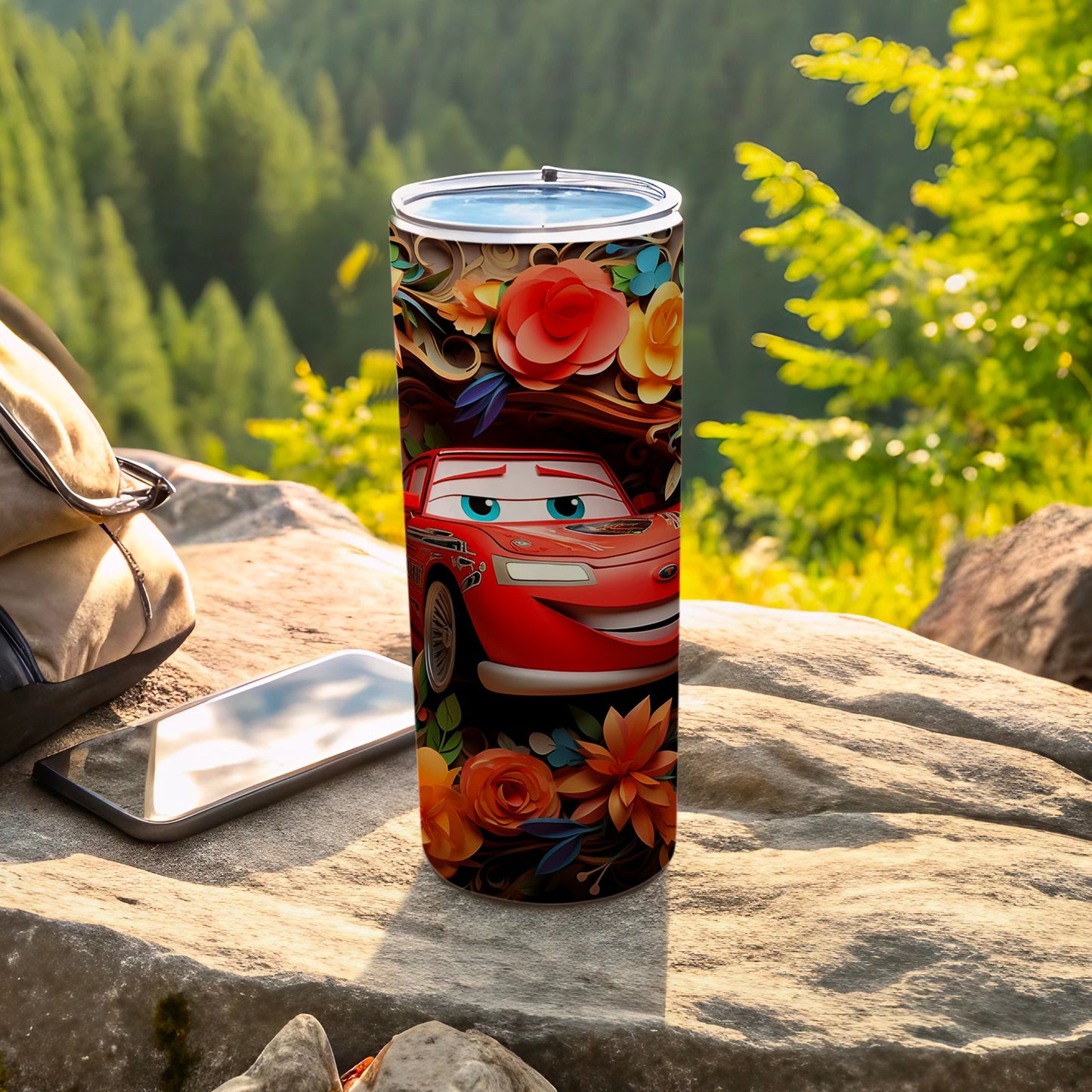 Lightning McQueen and Floral Design Insulated Tumbler