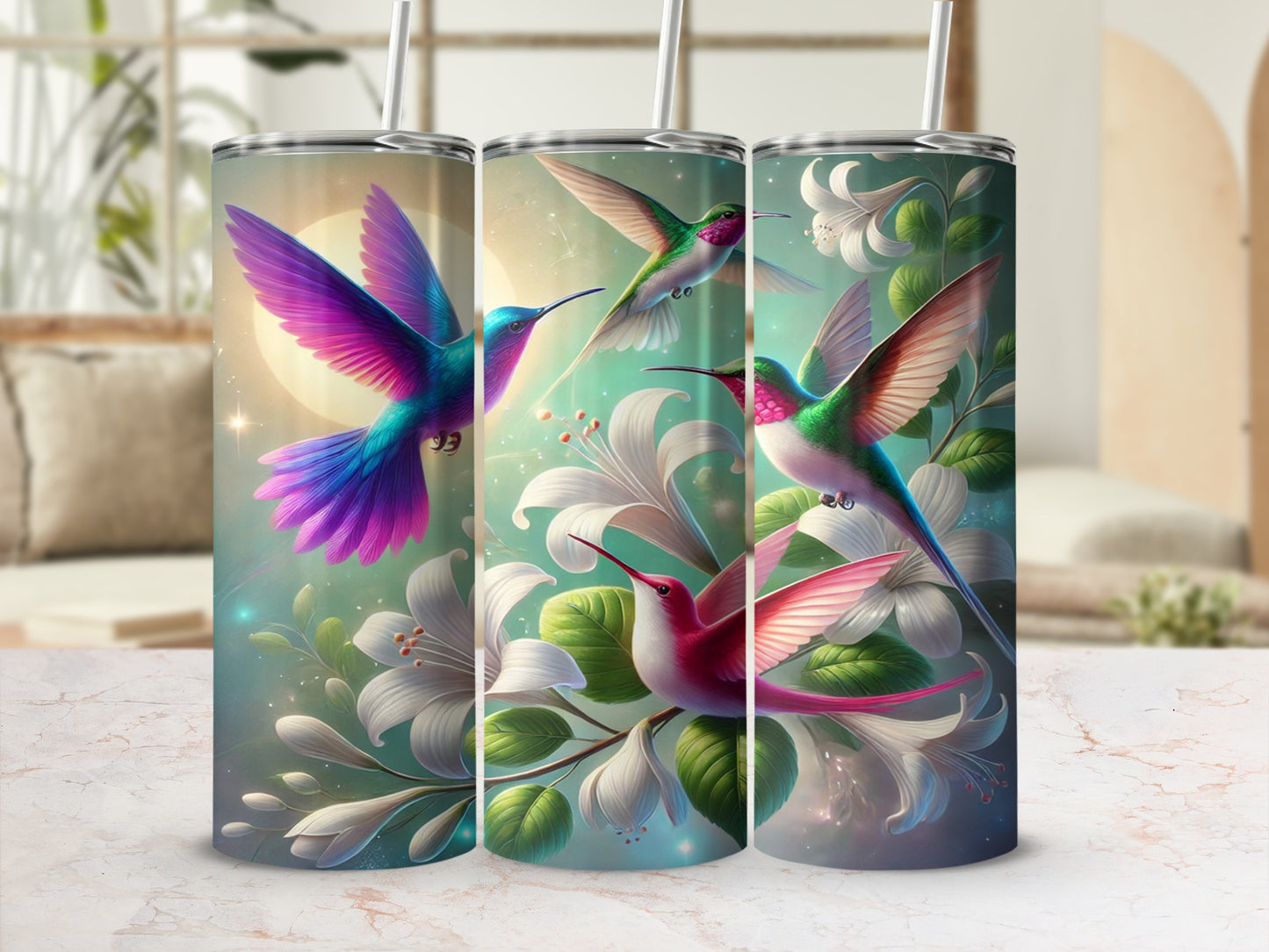 Beautiful Vibrant Hummingbird Artwork on Stylish Tumbler