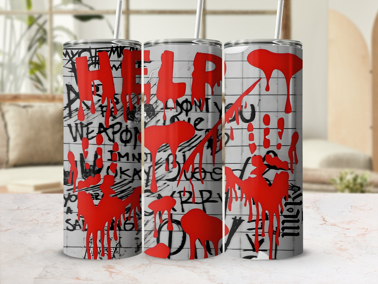 Grunge Red Handprints and HEL Layered Tumbler Design