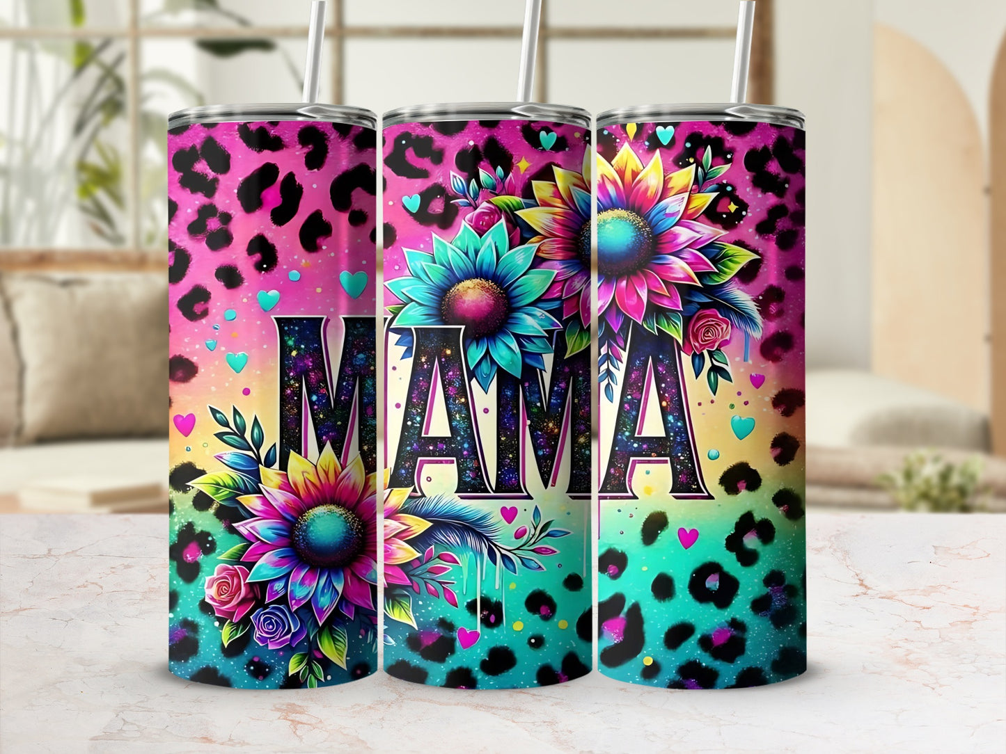 Colorful Mama Floral Leopard Print Tumbler Cup