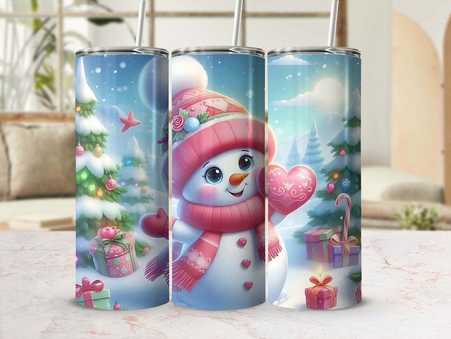 Cute Snowman and Festive Holiday Scene Tumbler