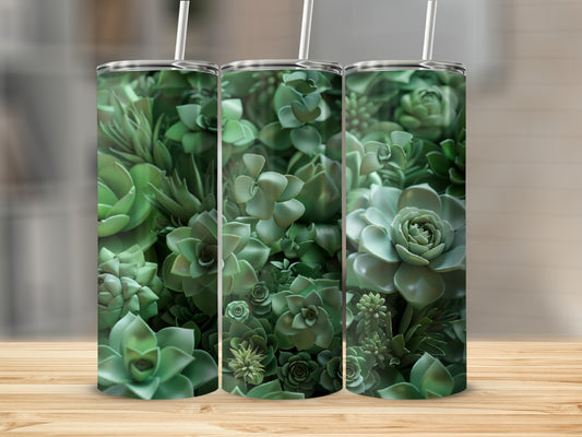 Three tumblers with a close-up succulent plant design.