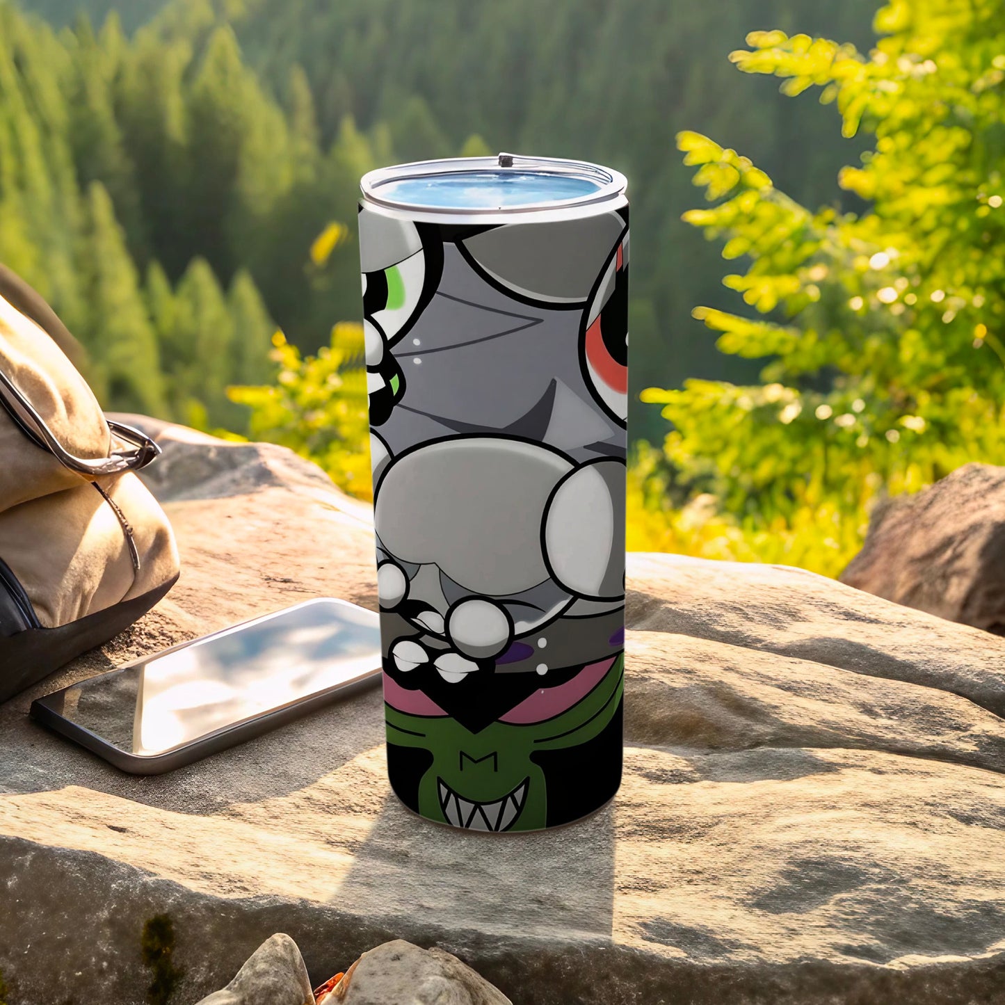 Fun Cartoon Eyes and Green Smiling Face Tumbler