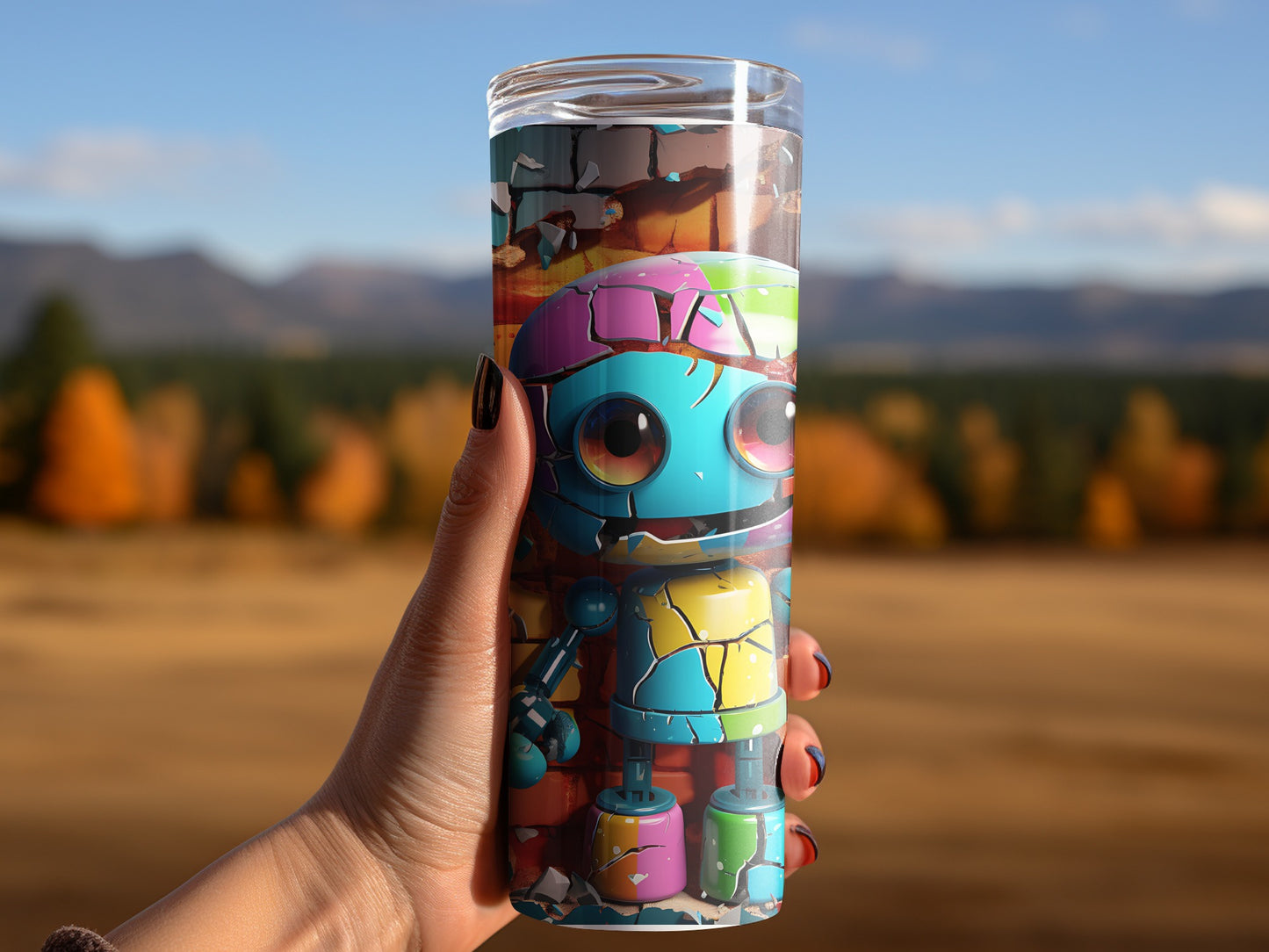 Colorful Robot Pattern Decorative Glassware Item