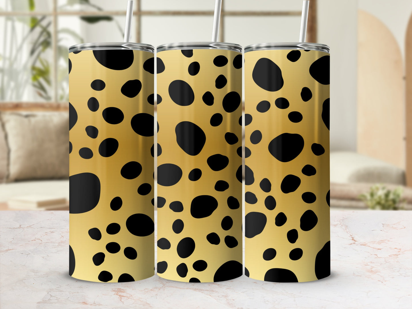 Stylish Gold and Black Leopard Print Tumbler Product