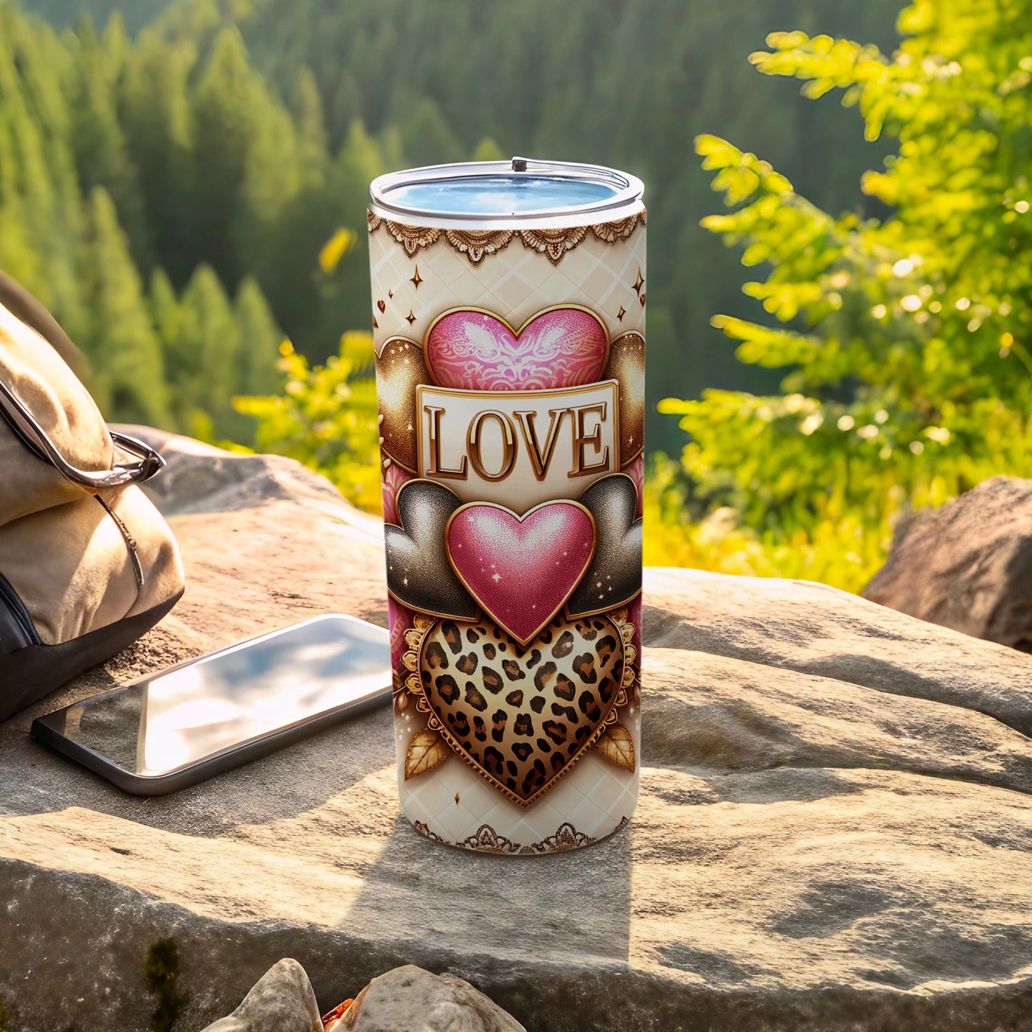LOVE Hearts Leopard Print Design Travel Tumbler product type