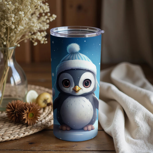 Adorable Penguin with Winter Hat Tumbler Cup