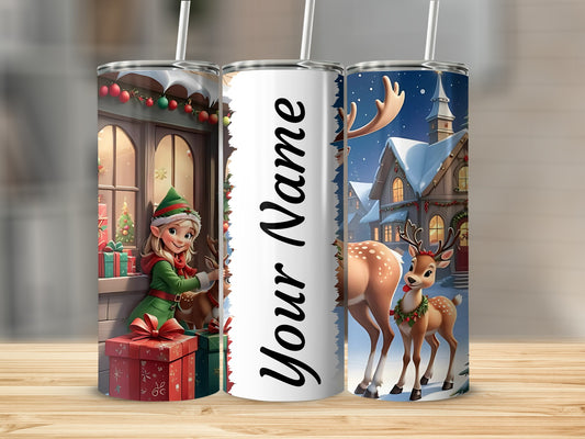 Personalized Reindeer and Elf Custom Christmas Tumbler