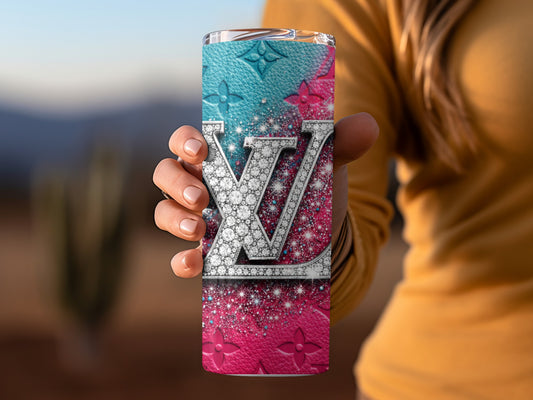 Glittery Multicolor Diamond LV Design Tumbler Cup