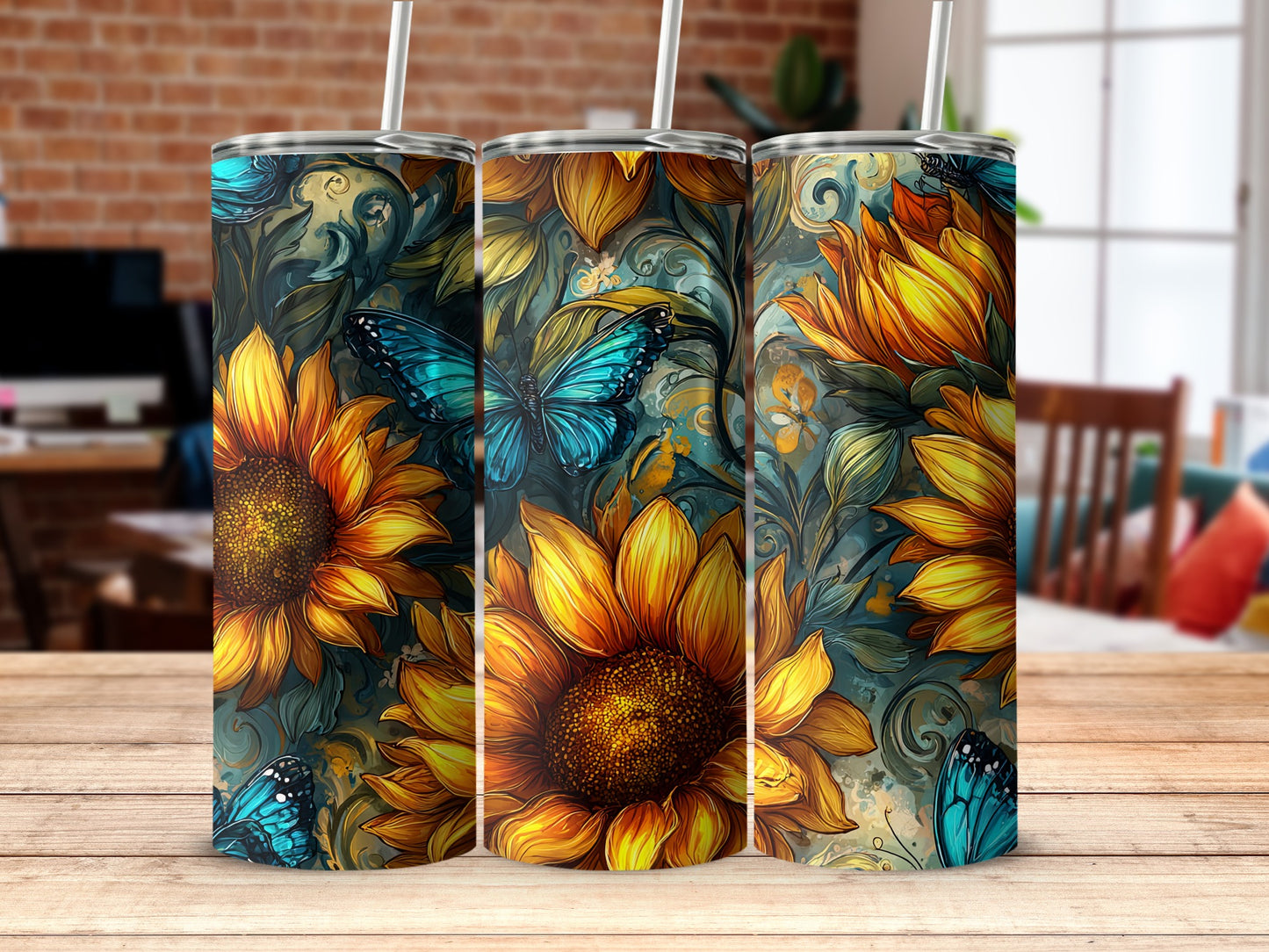 Sunflower and Butterfly Themed Decorative Tumbler