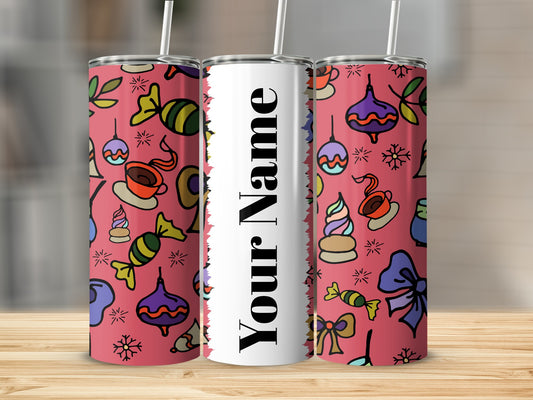 Custom Festive Pattern Tumbler with Colorful Candies