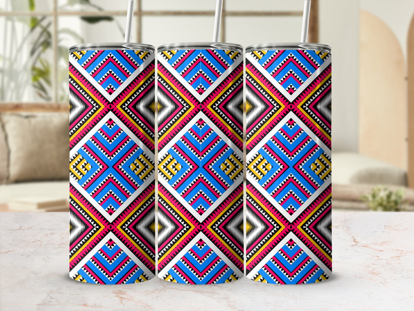 Colorful Geometric Pattern Design Travel Mug