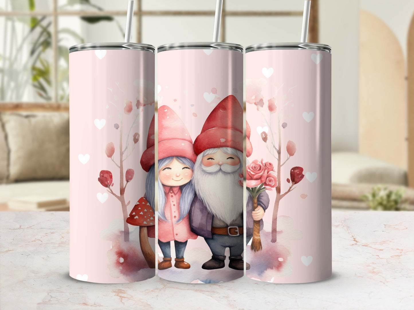 Adorable Gnome Couple with Heart Accents Tumbler