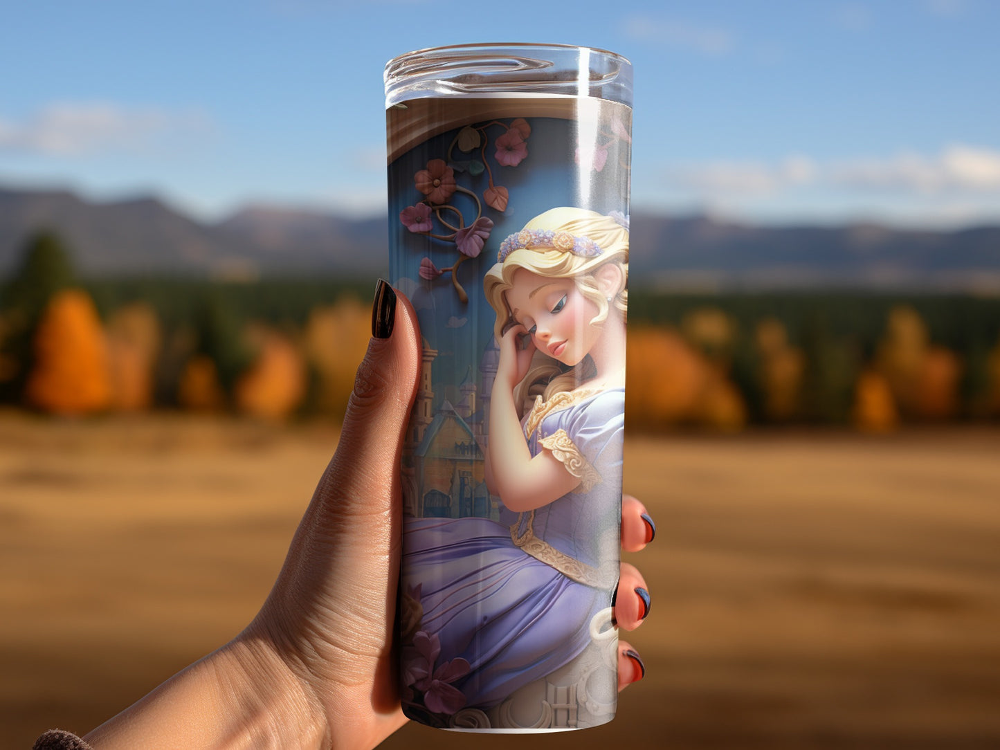 Sleeping Princess Themed Tumbler with Scenic Background