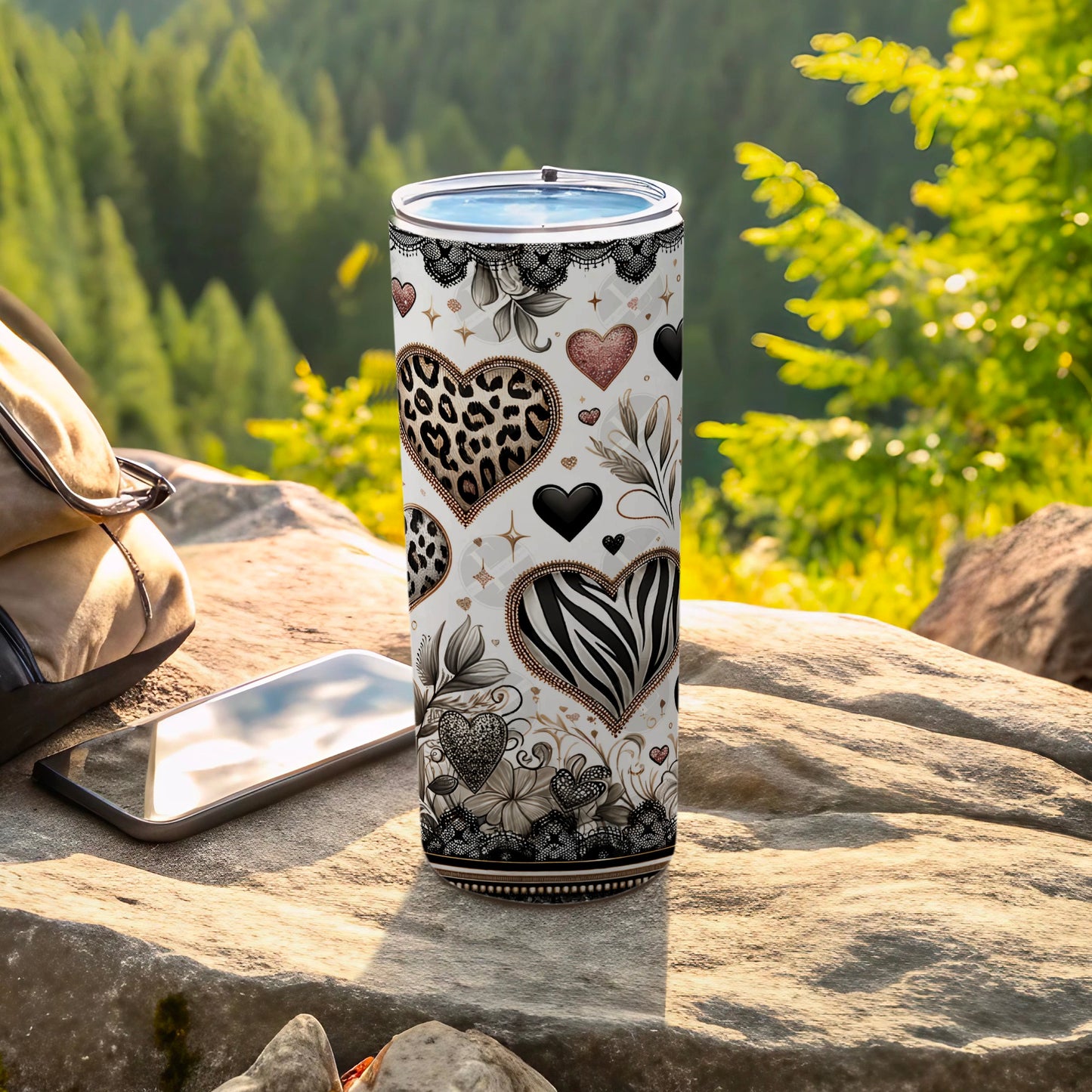 Leopard Zebra Hearts Glitter Lace Floral Hearts Tumbler product type