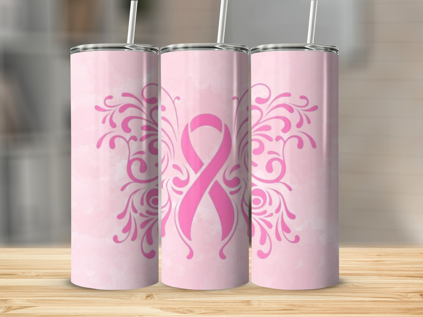 Pink Ribbon Design with Swirls Tumbler Product