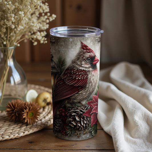 Festive Cardinal Design Insulated Tumbler Cup 20oz