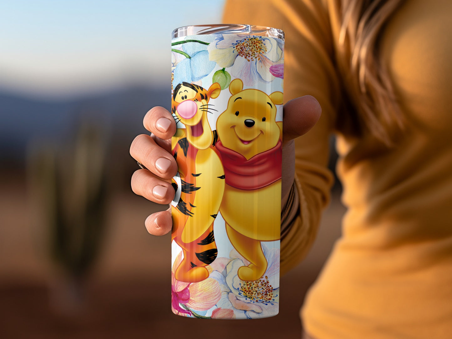 Winnie the Pooh and Tigger Illustration with Orchids Tumblers