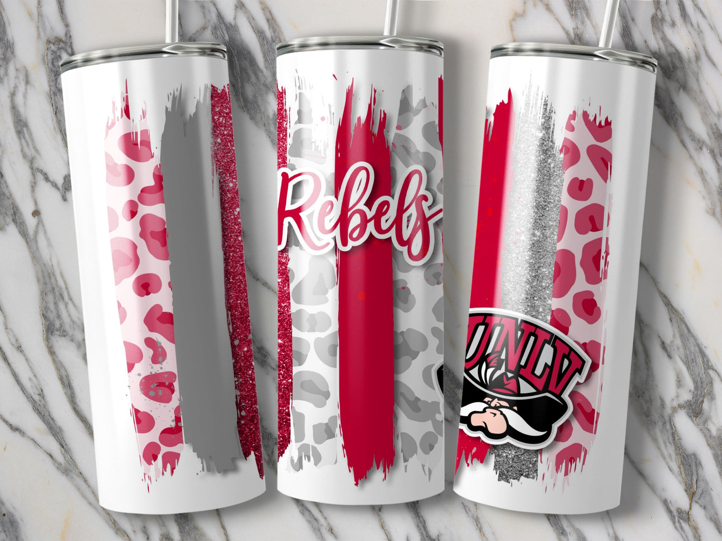 Rebels UNLV Leopard Brush Strokes Design for Tumblers