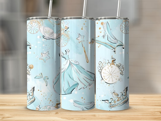 Cinderella Inspired Fairytale Tumbler with Straw Design
