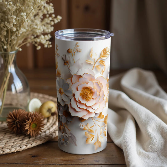 Floral Design Tumbler with Gold and Pastel Accents