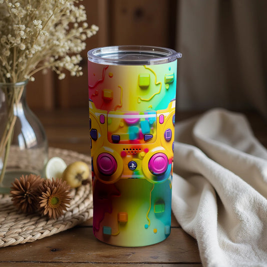 Colorful Retro Gaming Controller Art Tumbler