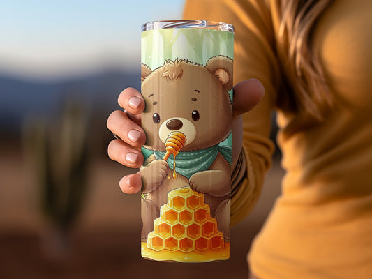 Cute Bear Honeycomb Bees In Forest Art Design Tumblers