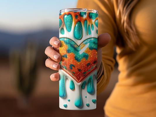 Hearts Drips Orange And Green Valentine's Day! Dripping Hearts Turquoise Glaze Design Decorative Tumblers