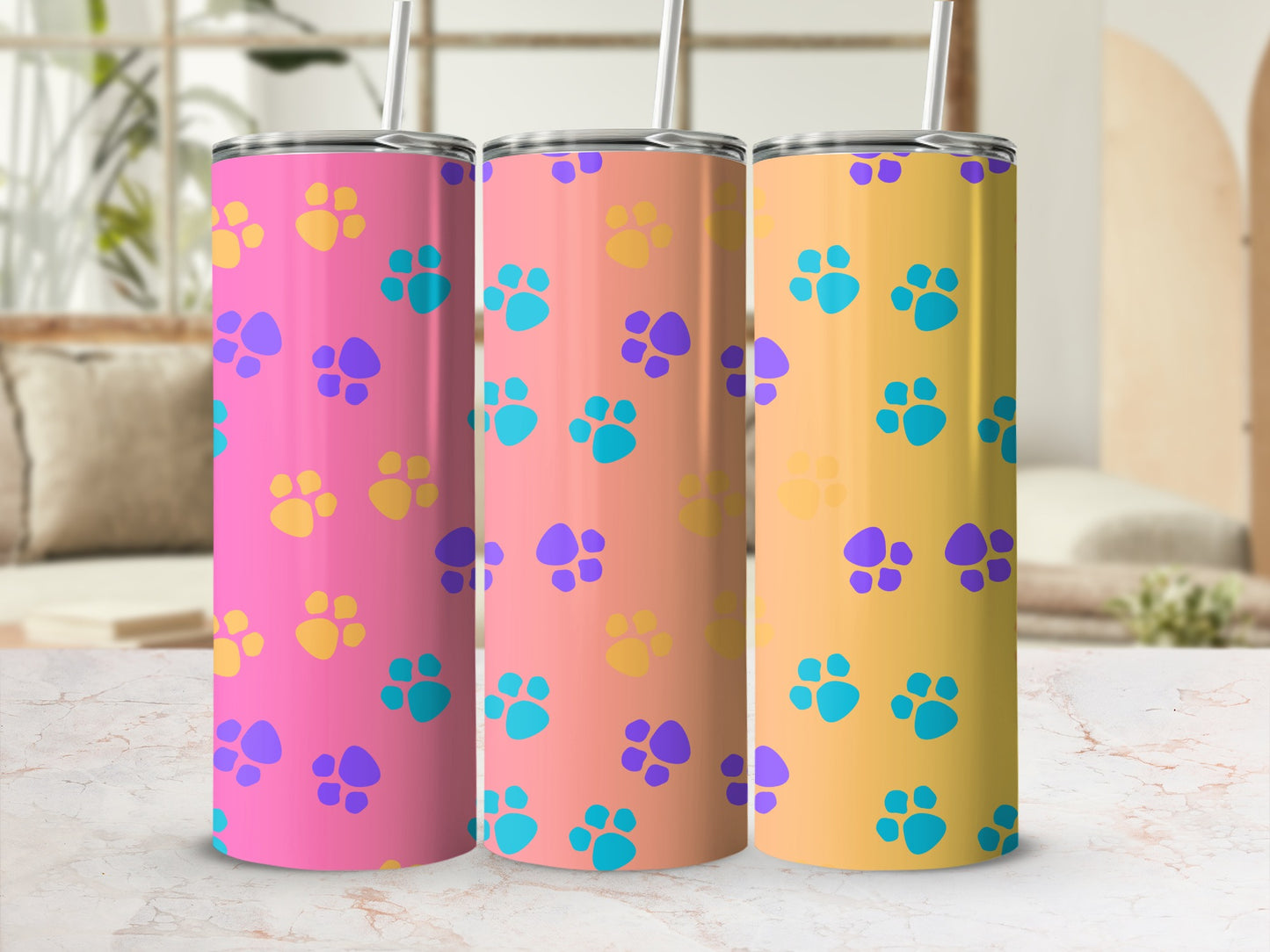 Colorful Paw Print Pattern Tumbler for Everyday Use