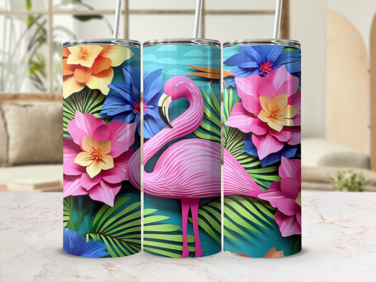 Tropical Flamingo and Flowers Design Tumbler
