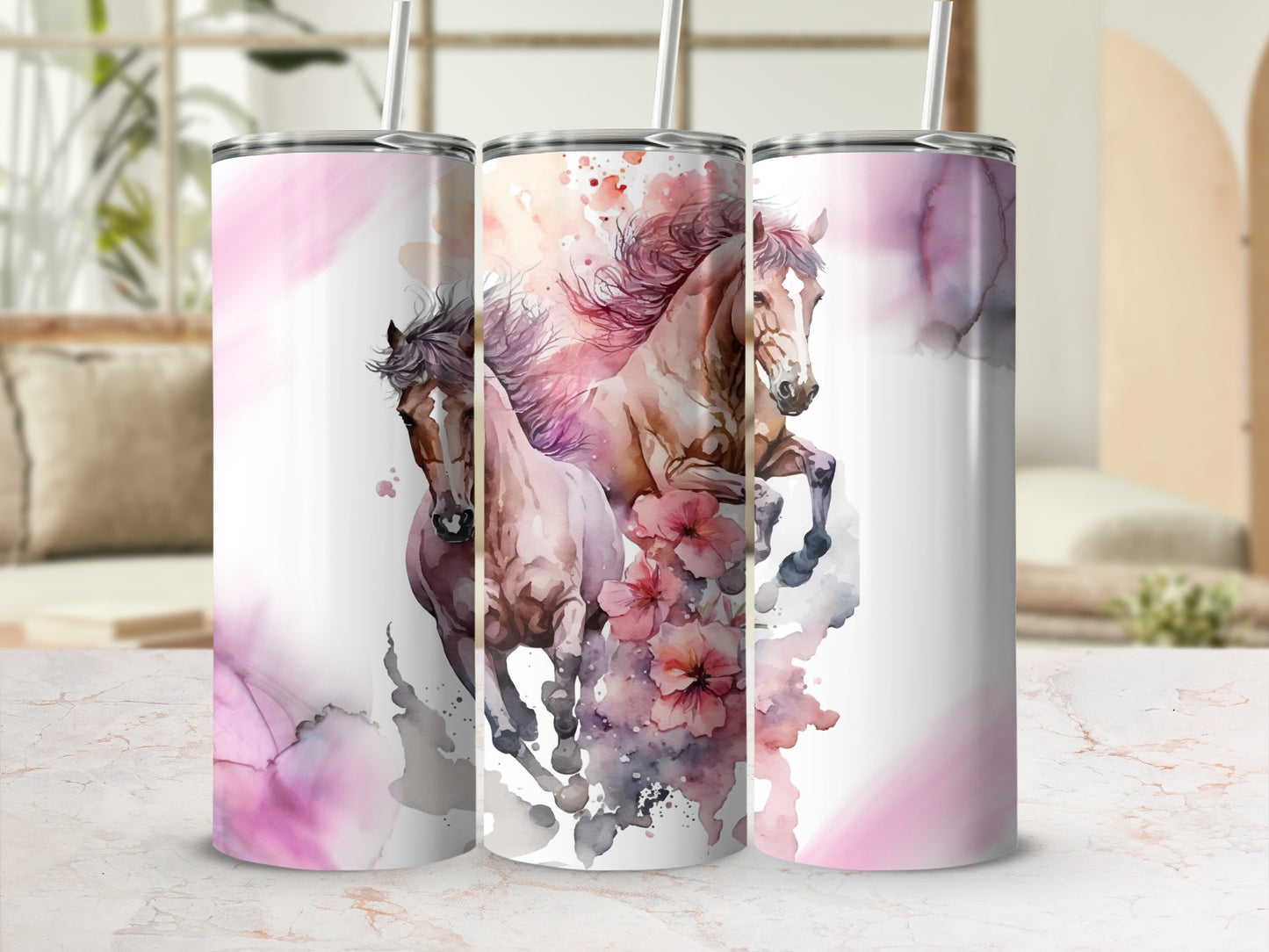 Beautiful Wild Horses Art Design Skinny Tumbler