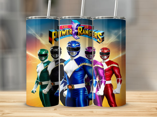 The Power Rangers logo with five rangers in colorful suits standing heroically.
