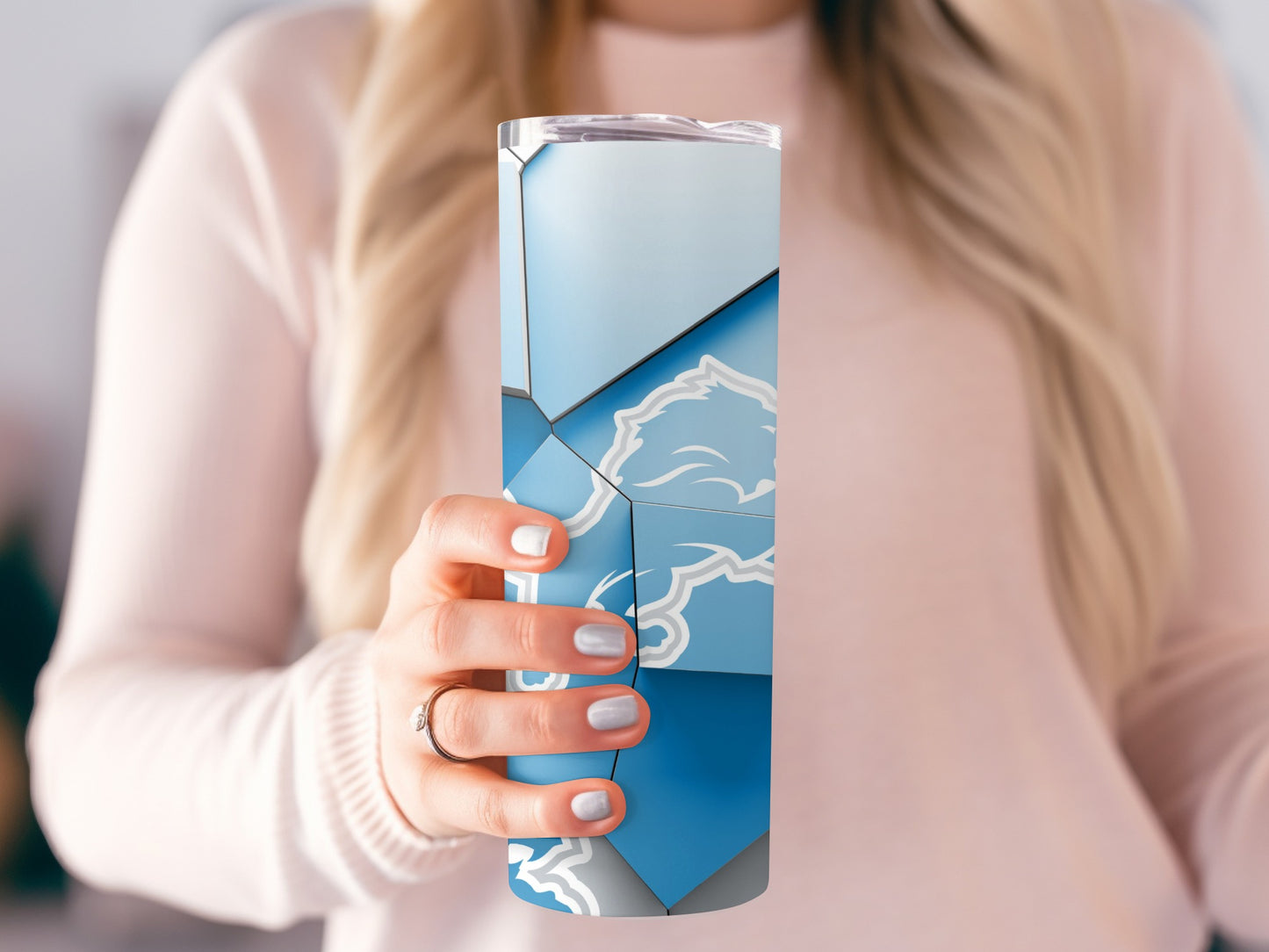 Detroit Lions Geometric Pattern Light Blue Tumblers
