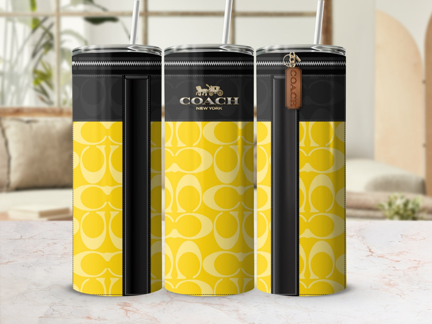 Yellow and Black Coach Tumbler with Signature Design