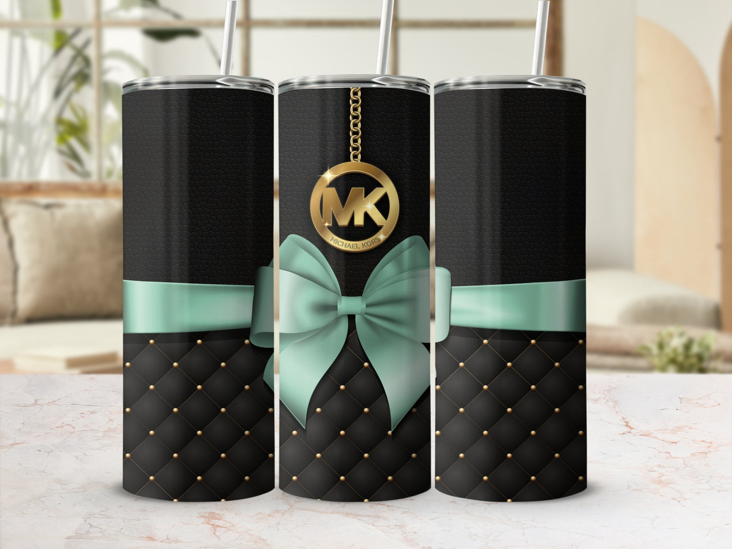 Elegant Black and Mint Bow Design Insulated Tumbler