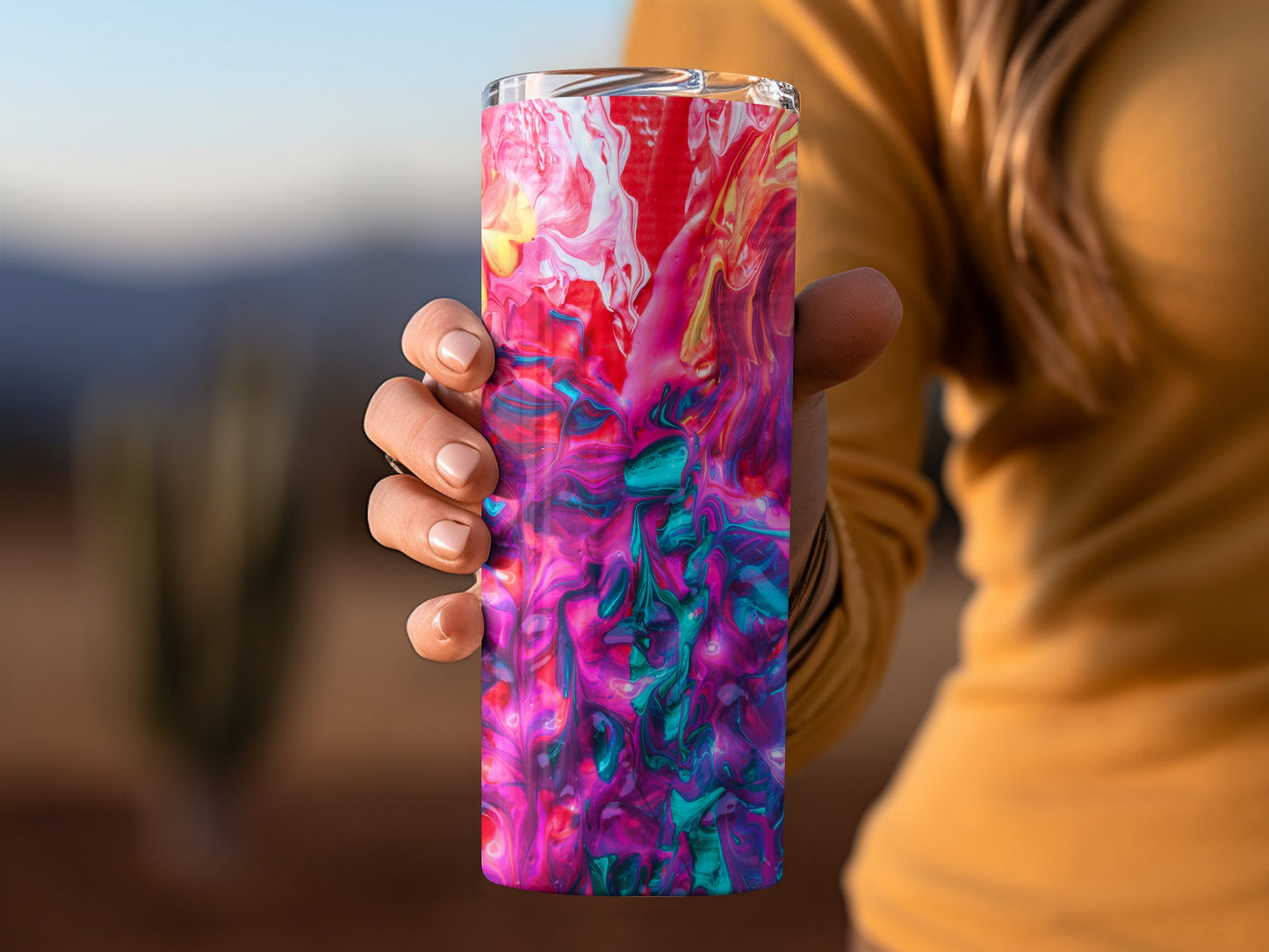 Swirling Pink Yellow Teal Red Artistic Pattern Tumblers