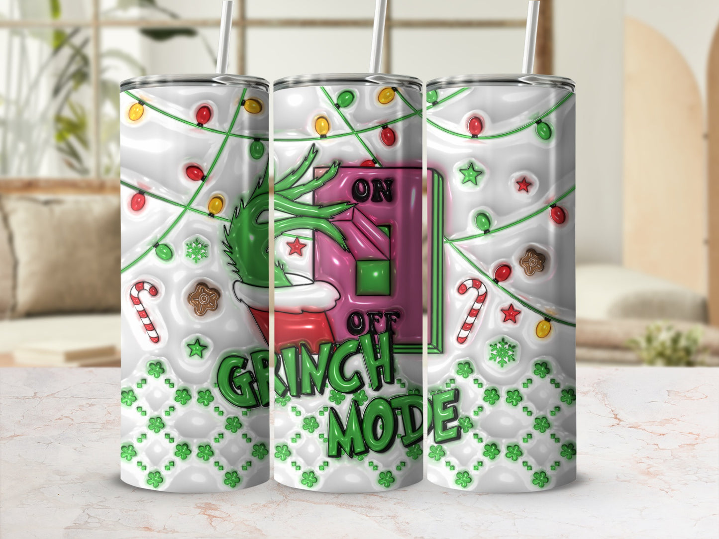 Grinch Mode On Off Christmas Decorated Tumbler Cup