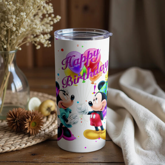 Colorful Mickey and Minnie Birthday Tumbler