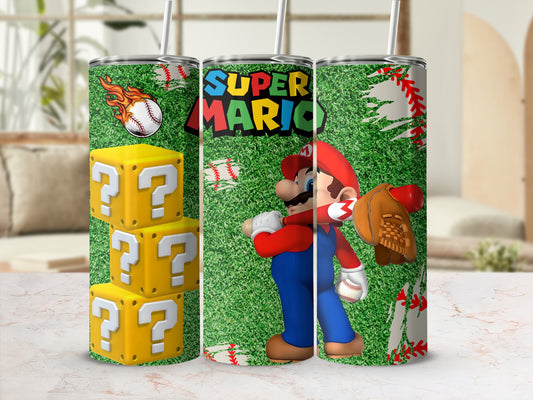 Super Mario Baseball Themed Tumbler with Straw