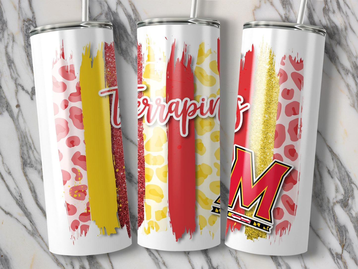 Terrapins With Letter M and Colorful Brush Strokes Tumblers