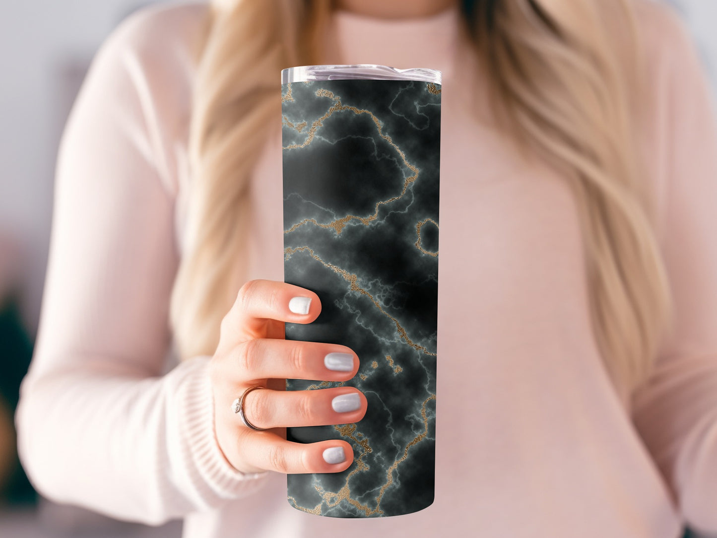 Marble Gold Veins on Dark Smokey Surface Premium Tumblers