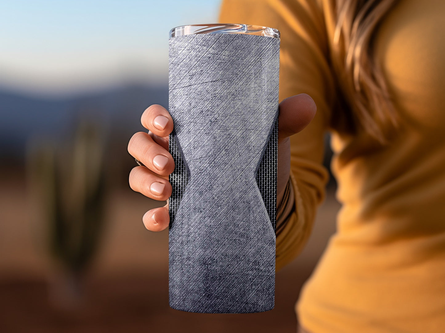 Geometric Scratched Gray Over Black Mesh Pattern Tumblers
