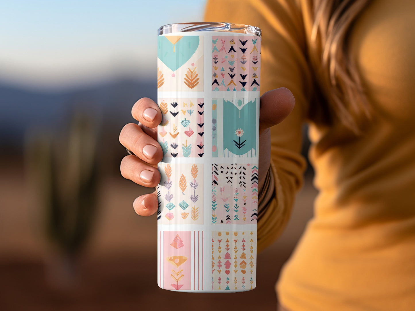 Colorful Aztec Pattern Insulated Tumbler with Straw