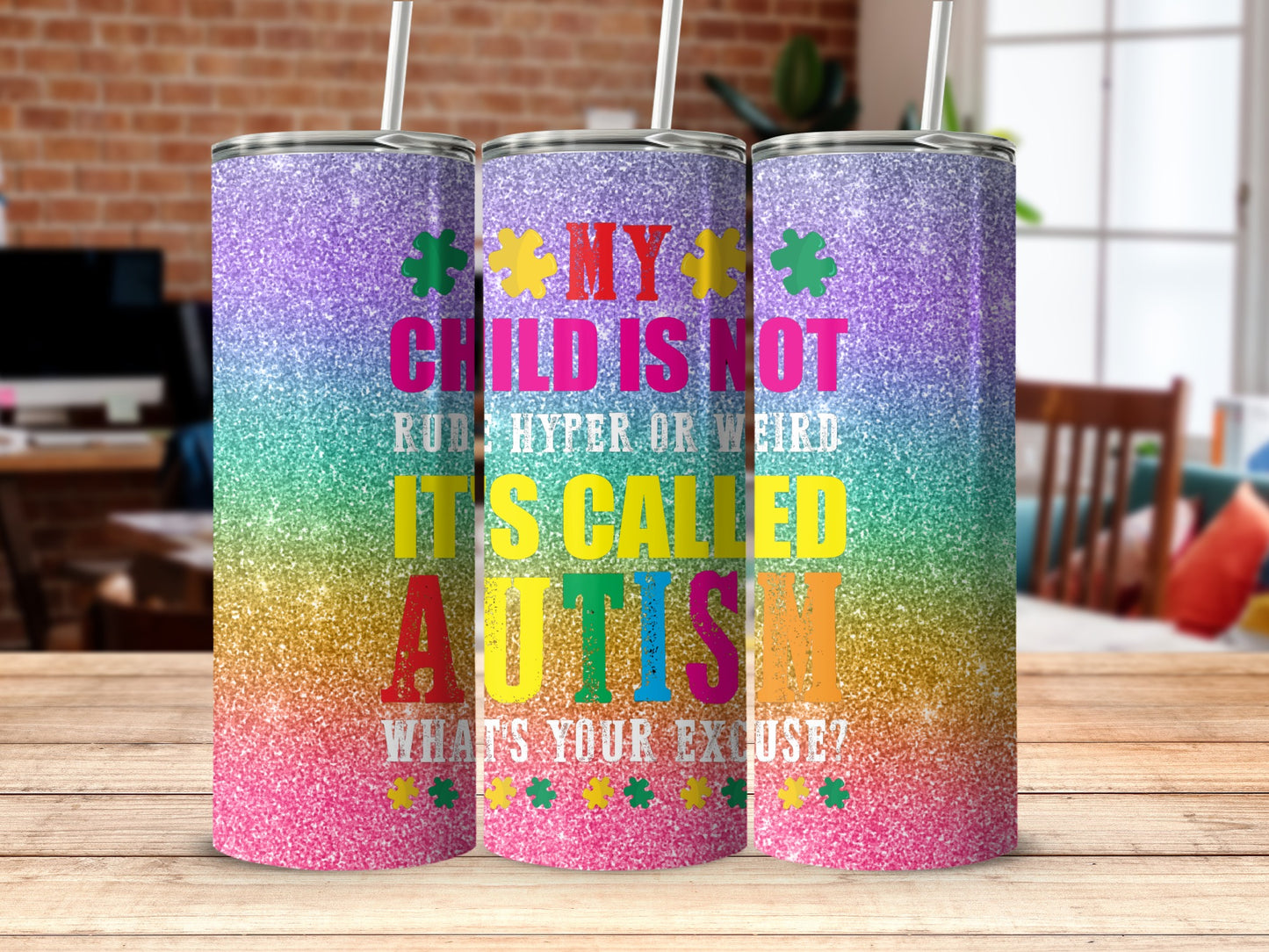 Colorful Autism Awareness Tumbler Cup Inspirational