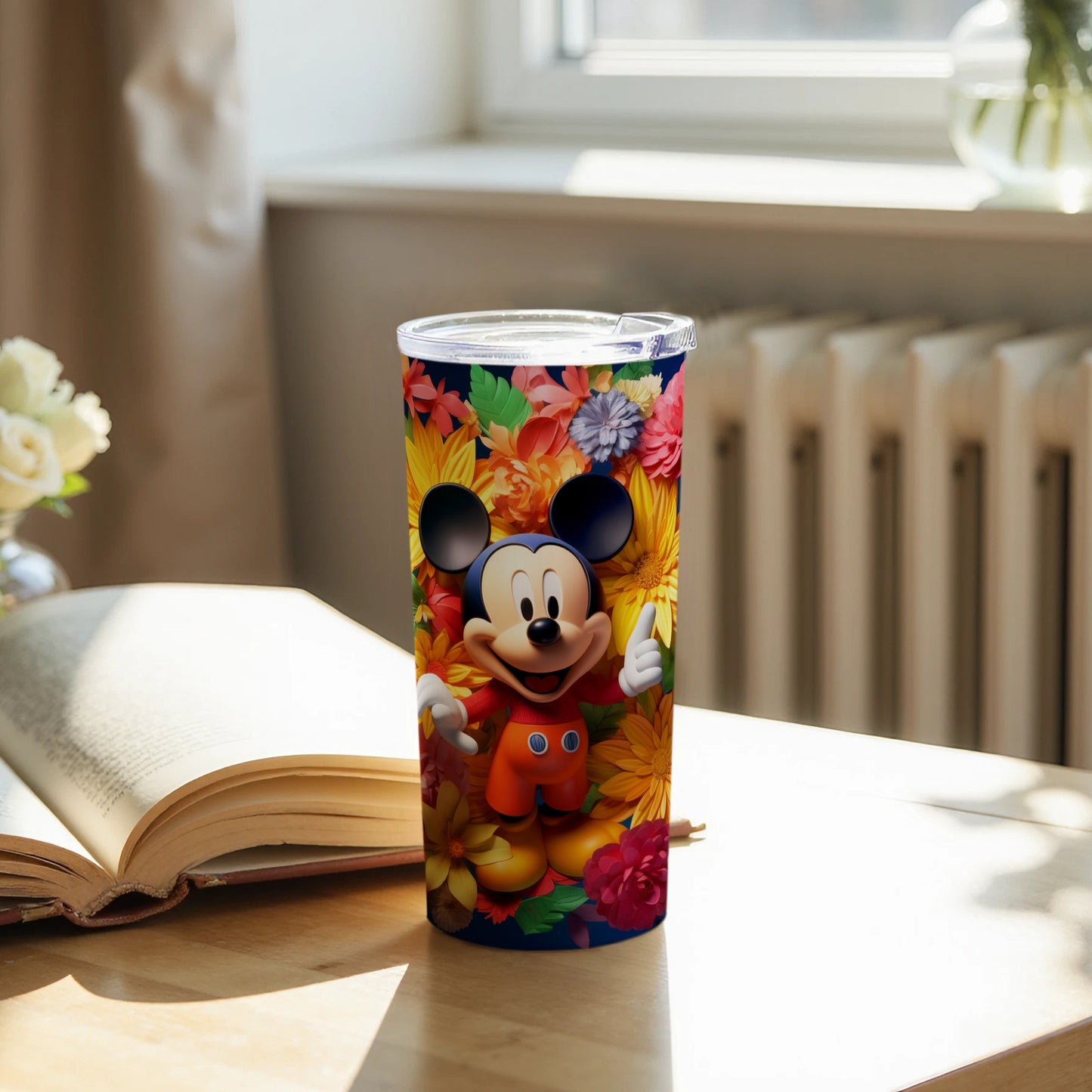 Floral Mickey Mouse Tumbler with Colorful Design