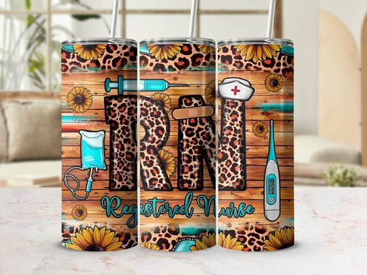 Leopard Print Registered Nurse Floral Tumbler