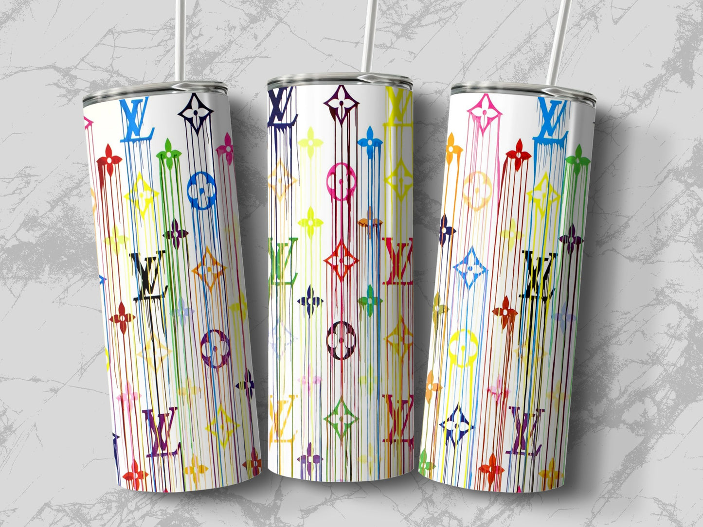 Colorful Rainbow Monogram Drip Design Tumbler Product