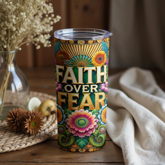 Faith Over Fear Colorful Floral Tumbler Product
